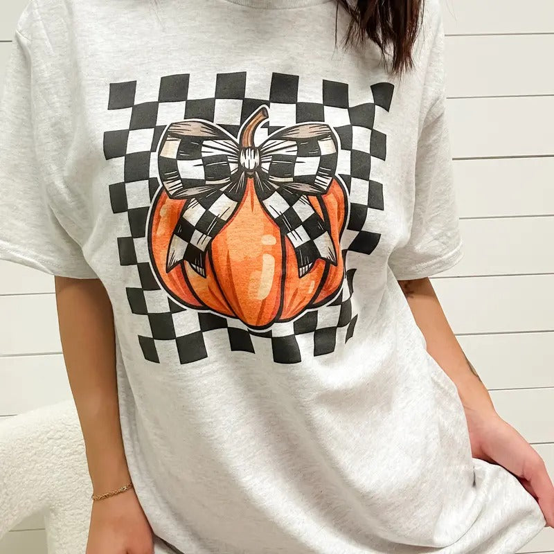 Checkered Pumpkin Graphic Pullover