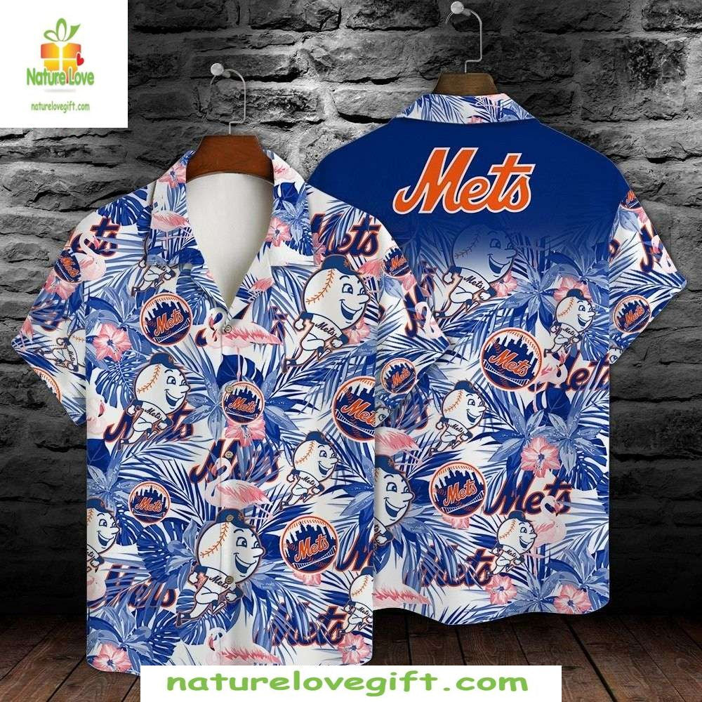 New York Mets Mascot Hawaiian Shirt Tropical Blue Baseball Apparel