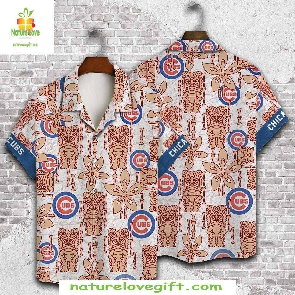 Chicago Cubs Hawaiian Shirt Beige Tiki Totem MLB Summer Baseball Apparel