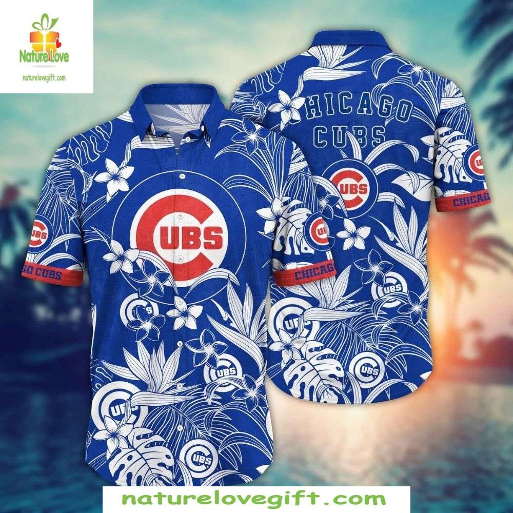 Chicago Cubs Hawaiian Shirt Blue White Floral Print Baseball Apparel