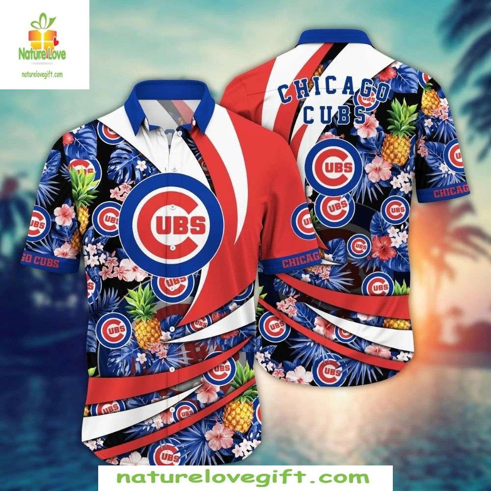 Chicago Cubs MLB Hawaiian Shirt Patriotic Stars Stripes Florals Baseball Apparel