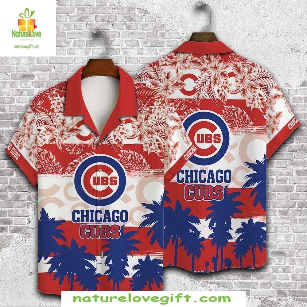 Chicago Cubs Hawaiian Shirt Red Tropical Leaf Aloha Baseball Apparel