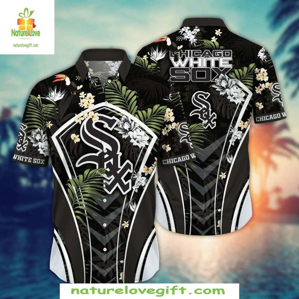 Chicago White Sox Hawaiian Shirt Black Floral Stripe MLB Baseball Apparel