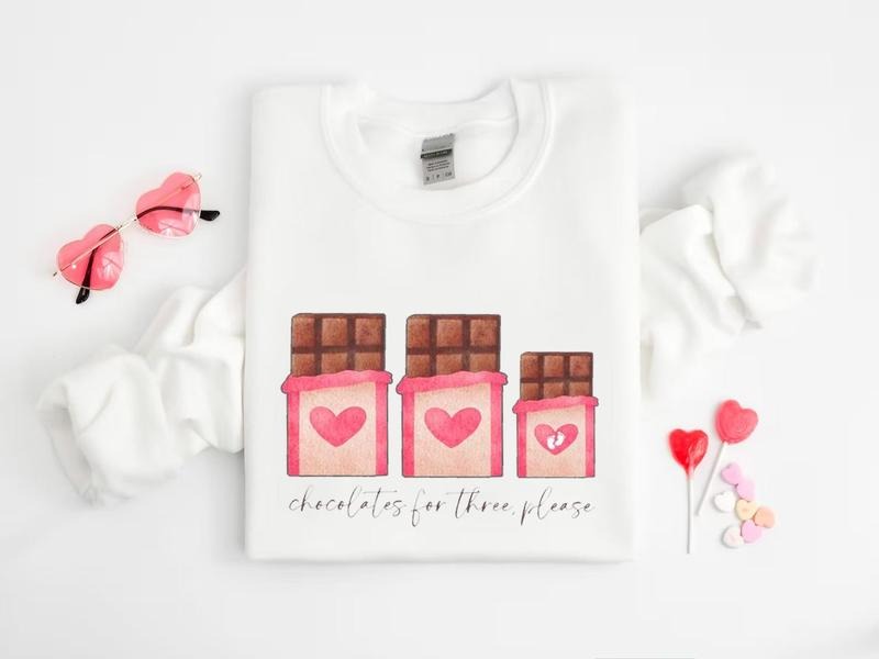 Chocolate For Three Please Sweatshirt, Valentines Pregnancy Announcement Shirt, Baby Reveal Sweater, Valentine's Day...