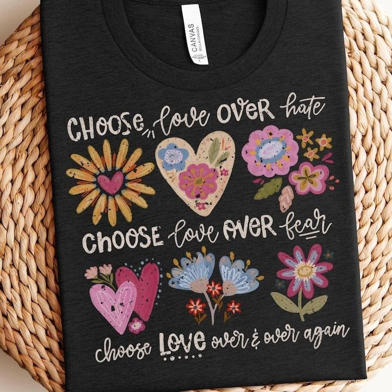 Choose love boho floral, flowers, peace, inspirational, kindness, t shirt, sublimation design, spring, trendy Hoodie,...