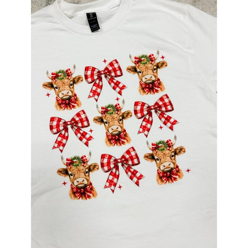 Christmas Cow Bow Graphic Top