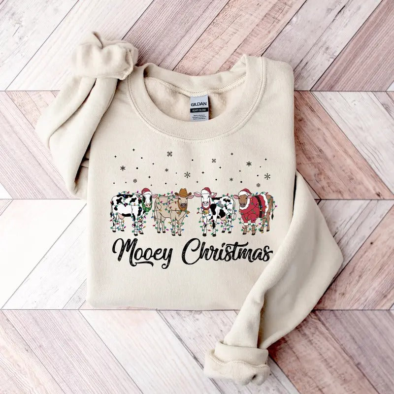 Christmas Cow Sweatshirt, Cow Lover Gift, Funny Christmas Shirt, Holiday Sweater, Farm Christmas Shirt, Womens Cow Shirt, Christmas Crewneck
