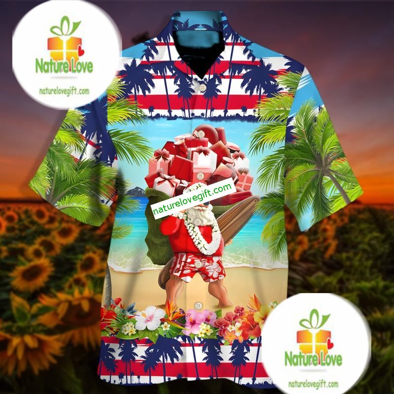 Christmas In July Santa Claus On The Beach Green Hawaiian Shirt Outfit