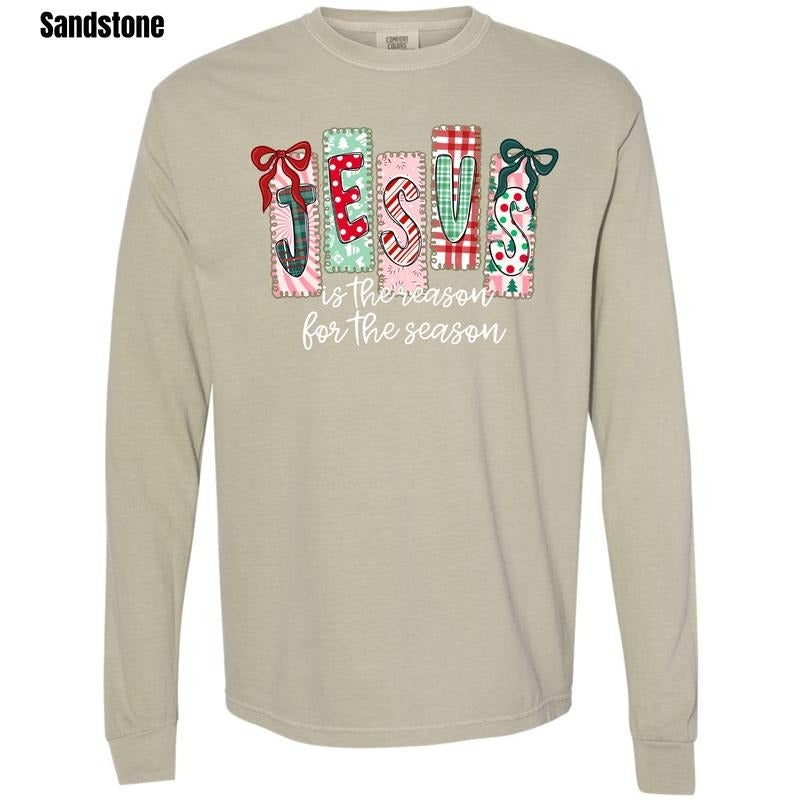 Christmas Jesus Patterns Comfort Colors Long Sleeve T-Shirt 'NLB' Hoodie, Sweatshirt | InkThreadWorks.com
