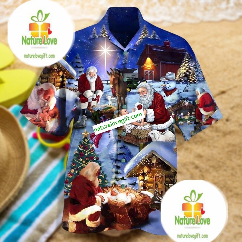 Christmas Santa Claus And Child Purple Original Hawaiian Shirt