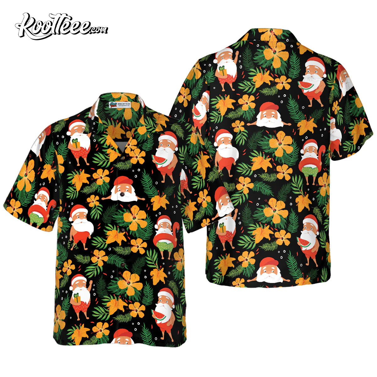 Christmas Santa Swimming Tropical Pattern Hawaiian Shirt