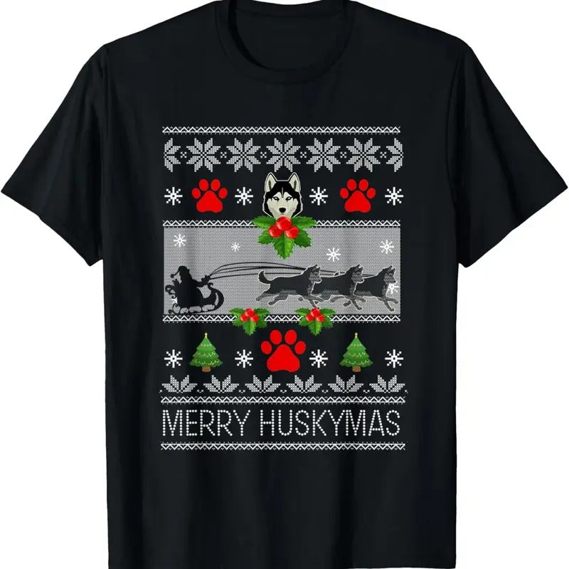 Christmas Siberian Husky Dog Husky Ugly Merry Huskymas T-Shirt Hoodie, Sweatshirt | InkThreadWorks.com