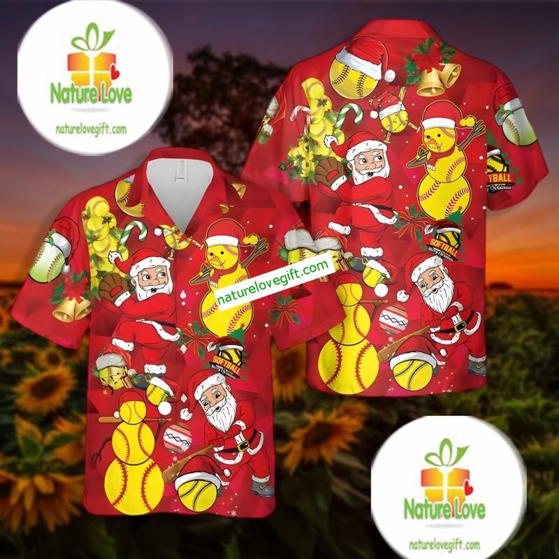 Christmas Sport Santa Softball Red My Hawaiian Shirts
