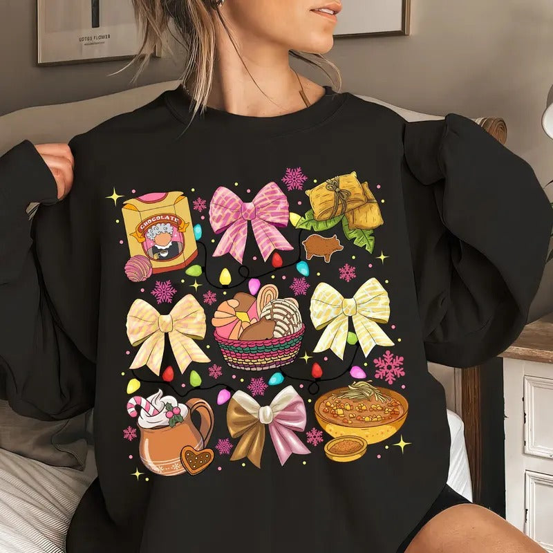 Christmas Tis The Season Mexican Christmas Tshirt Sweatshirt Hoodie, Pan Dulce Shirt, Mexican Chocolate, Pink Christmas,...