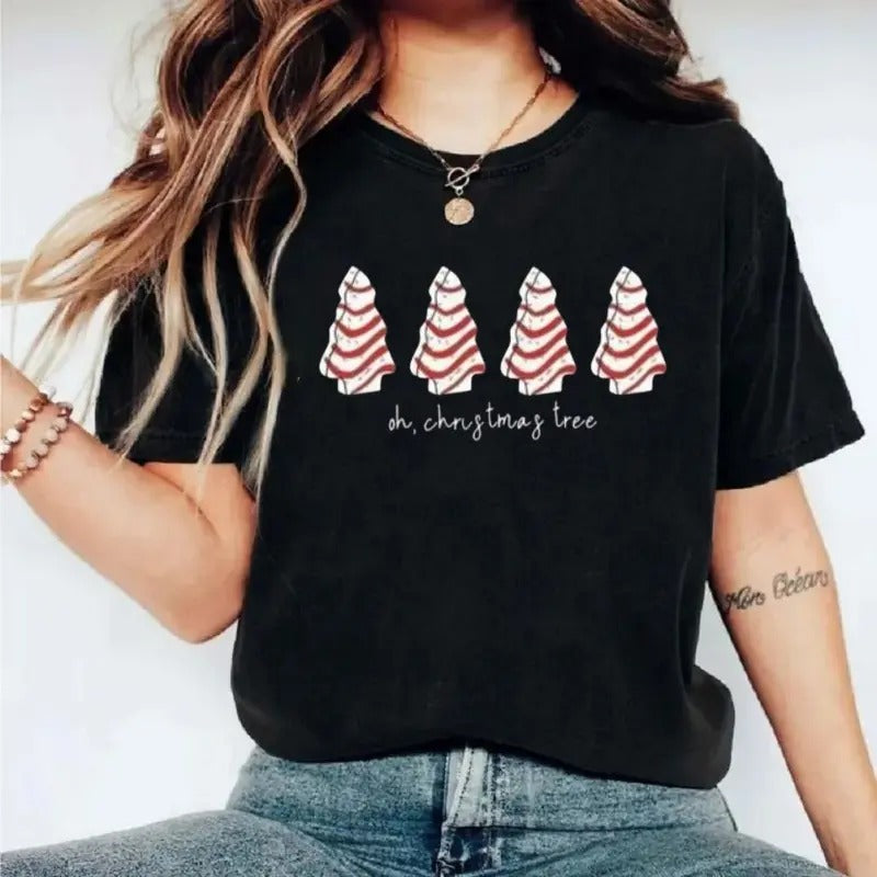 Christmas Tree Print Round Neck Tee, Christmas T Shirt, Casual Short Sleeve Crew Neck T Shirt For Daily Wear, Unisex...