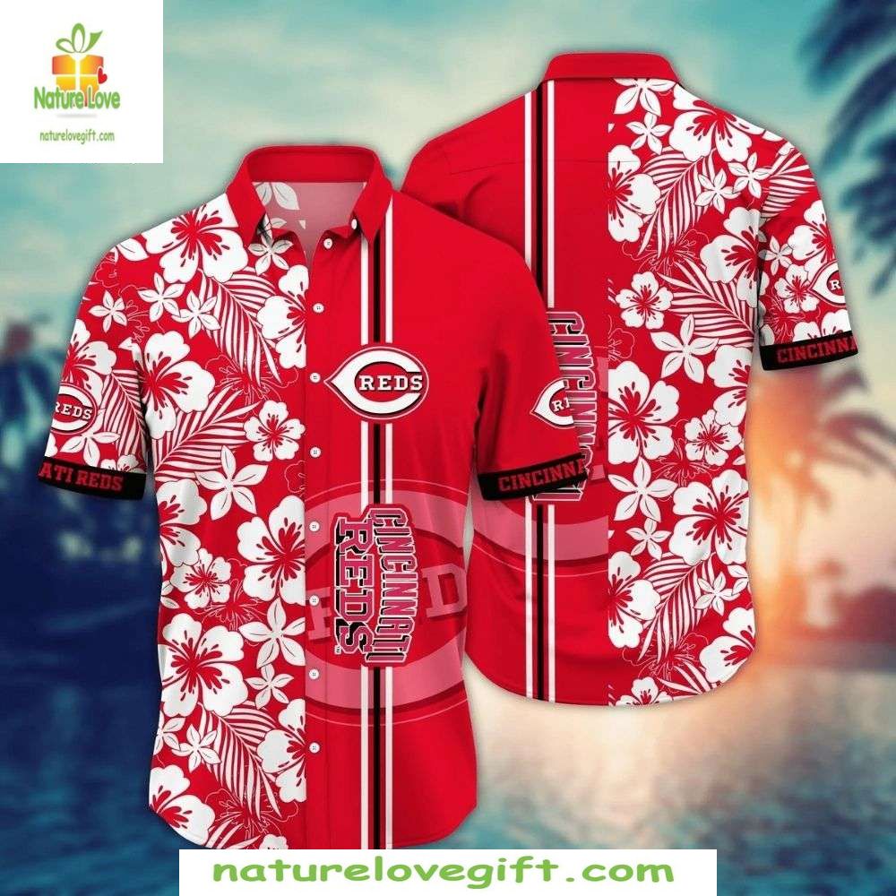 Cincinnati Reds Hawaiian Shirt Floral Stripe MLB Baseball Apparel