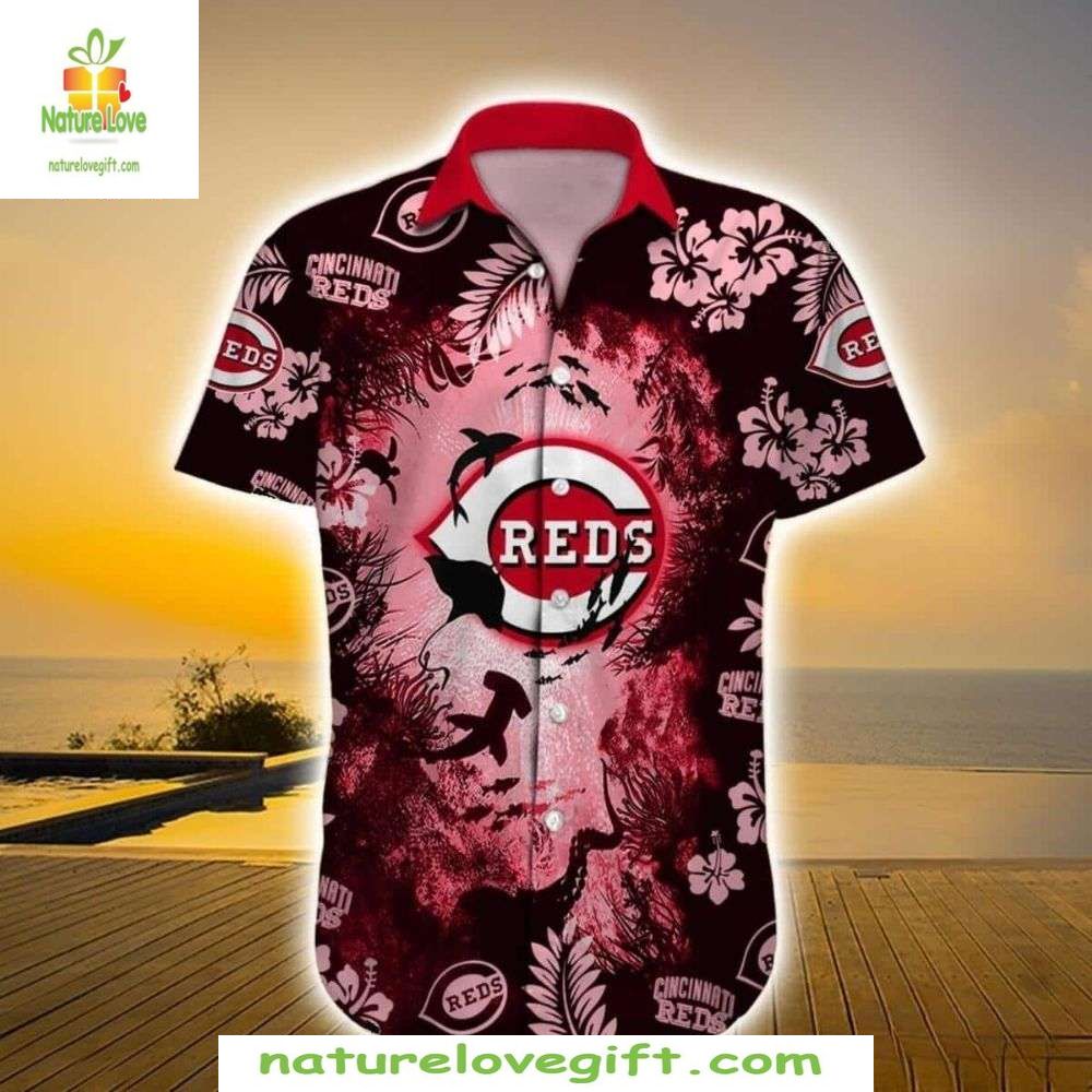 Cincinnati Reds Hawaiian Shirt Ocean Floral MLB Baseball Apparel NO5AC9VD