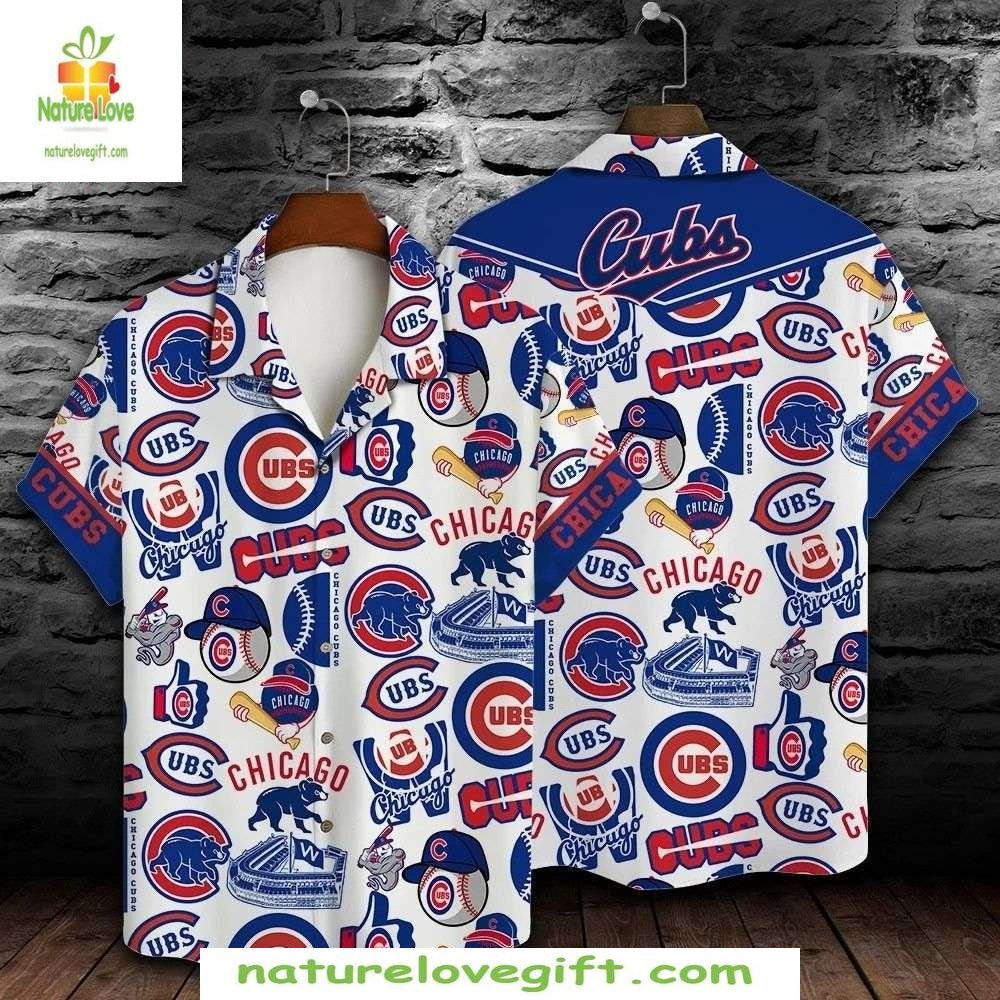 Chicago Cubs Hawaiian Shirt White Blue Tropical Baseball Apparel