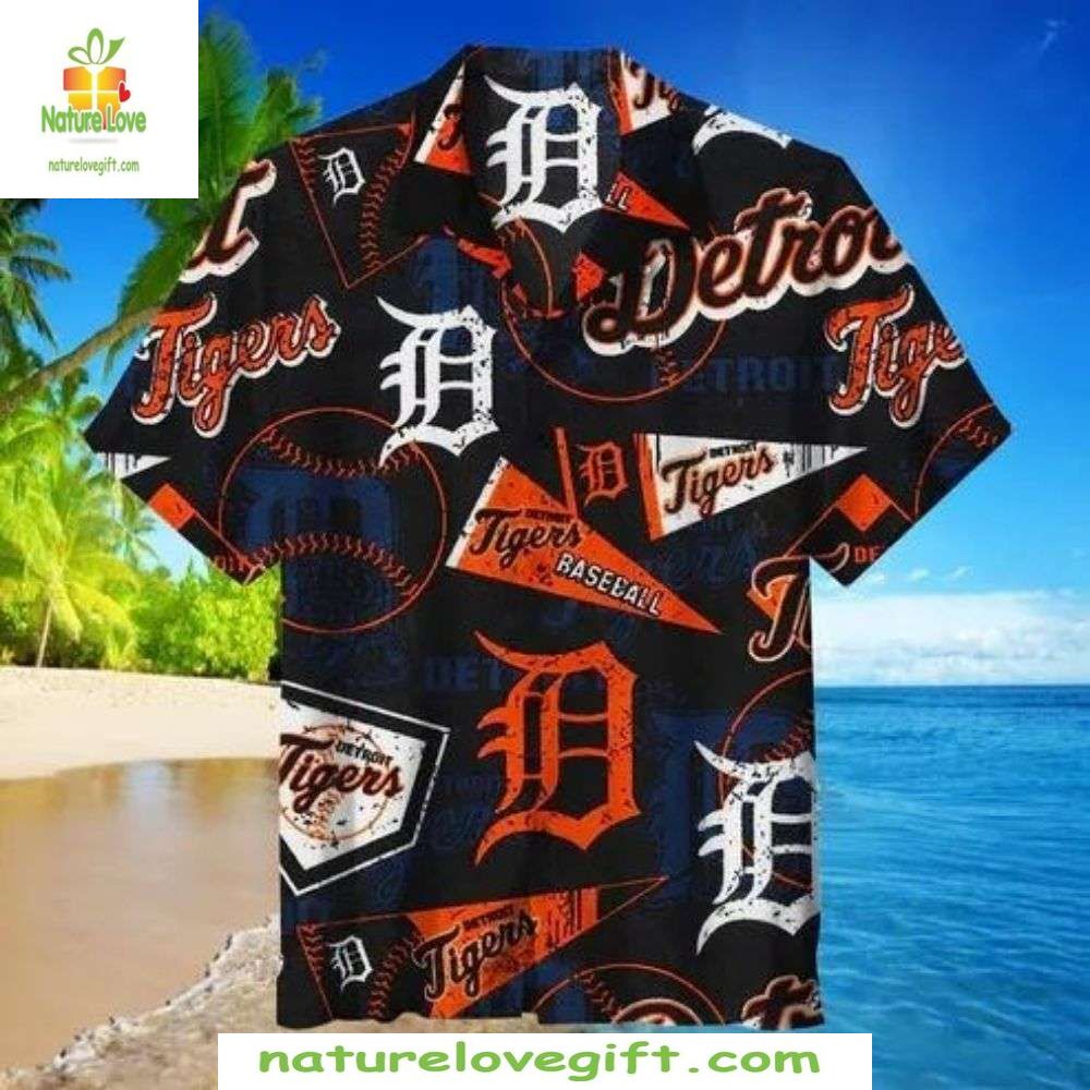 Detroit Tigers Hawaiian Shirt Black Orange MLB Baseball Apparel STUJ436Z