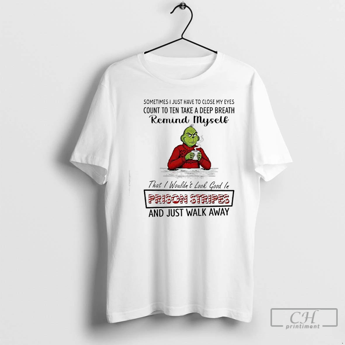 Classic Grinch Santa Remind Myself Prison Stripes And Just Walk Away T-Shirts, Hoodie, Sweatshirt | InkThreadWorks.com