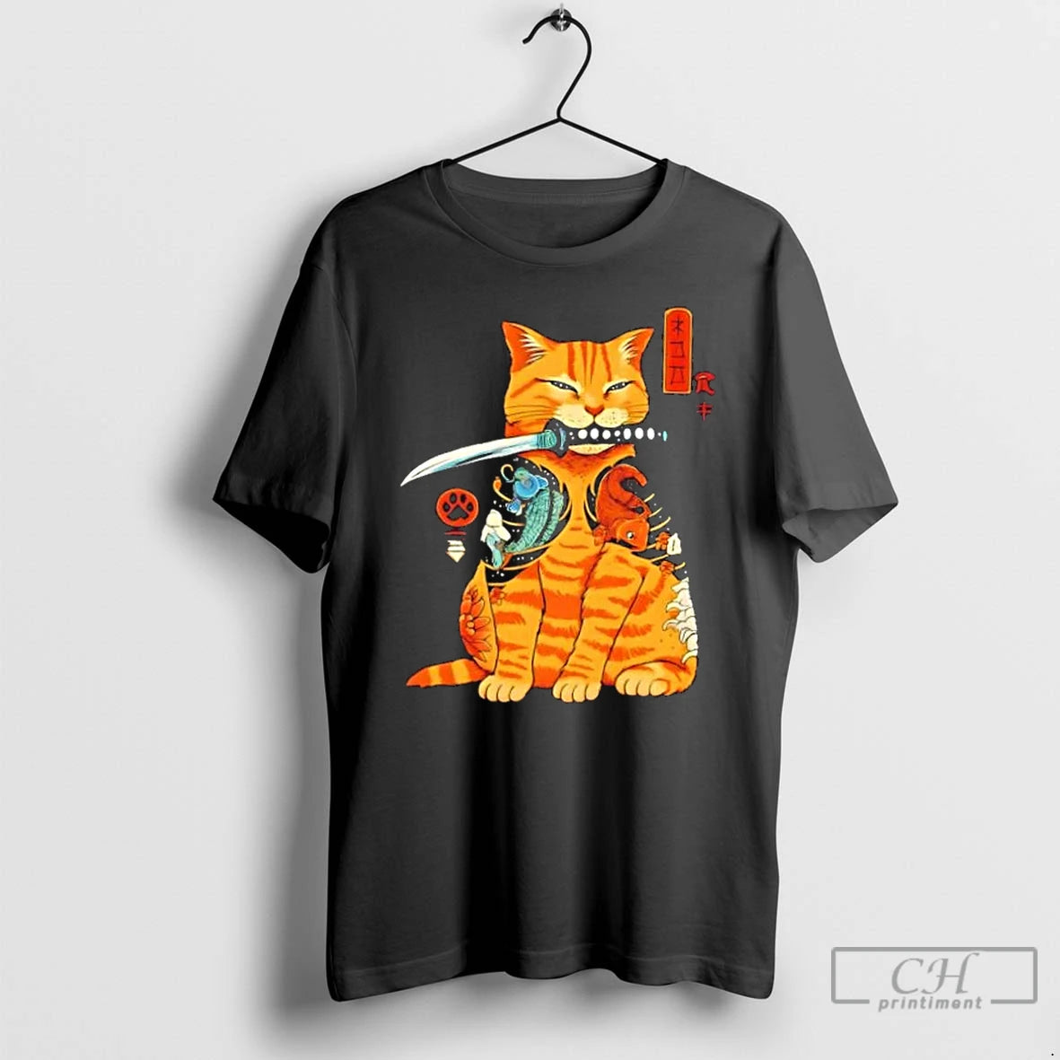 Classic Japanese Samurai Ninja Cat Kawaii Anime T-Shirts, Hoodie, Sweatshirt | InkThreadWorks.com
