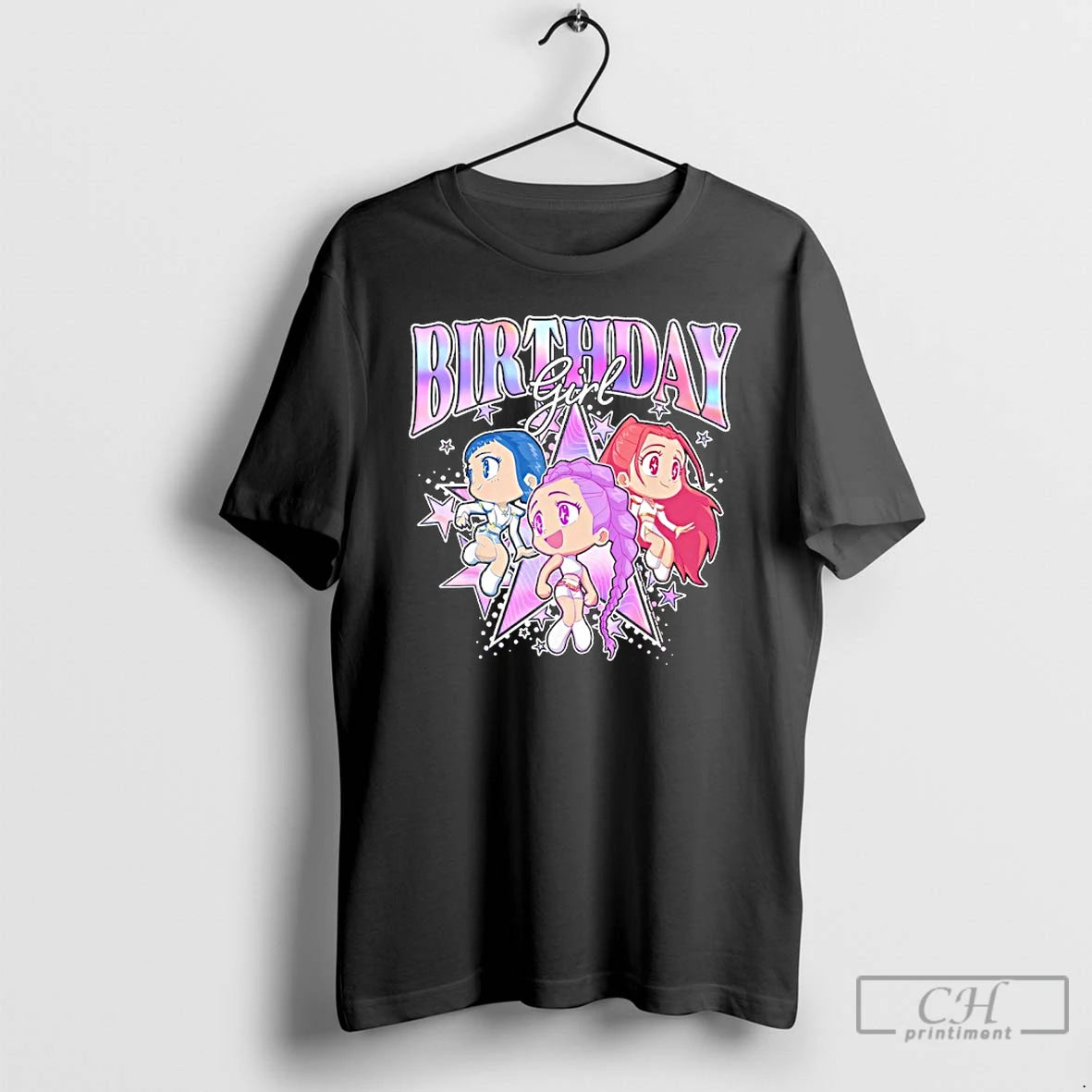 Classic Kpop Demon Hunters Birthday Girl Adorable Chibi Group Shot T-Shirts, Hoodie, Sweatshirt | InkThreadWorks.com