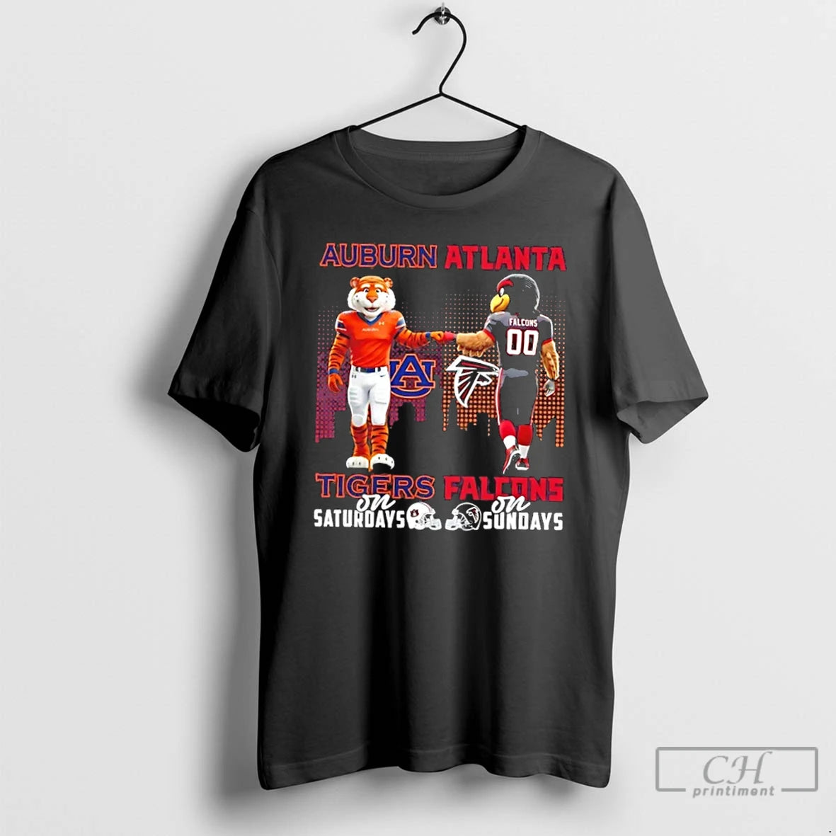 Classic Mascots Auburn Tigers Saturdays X Atlanta Falcons Sundays Skyline T-Shirts, Hoodie, Sweatshirt