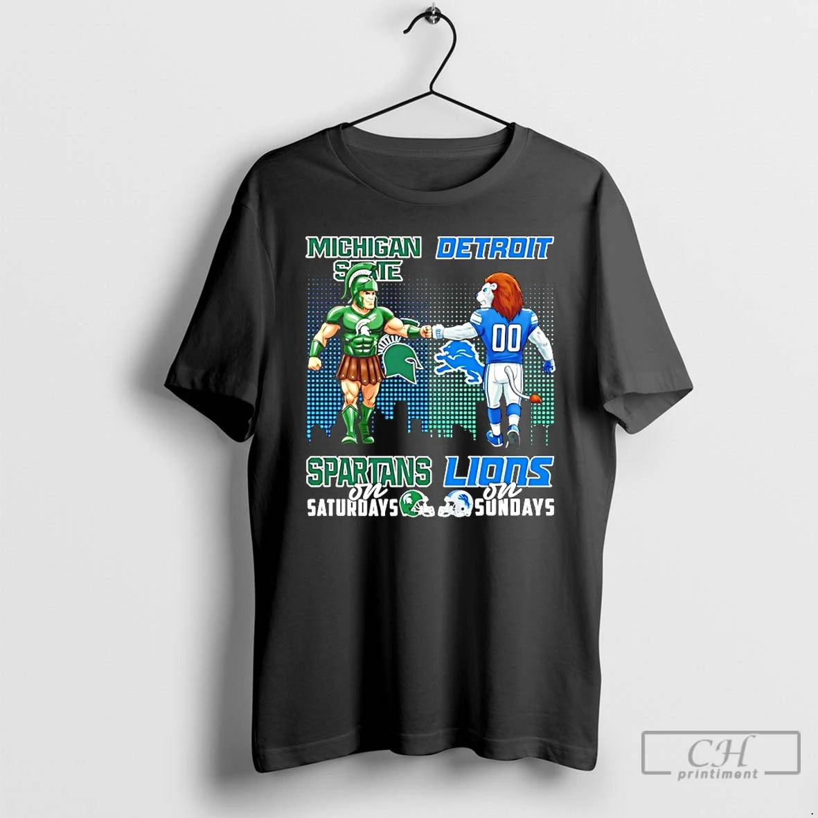 Classic Michigan State Spartans Saturdays Vs Detroit Lions Sundays Mascot Skyline T-Shirts, Hoodie, Sweatshirt