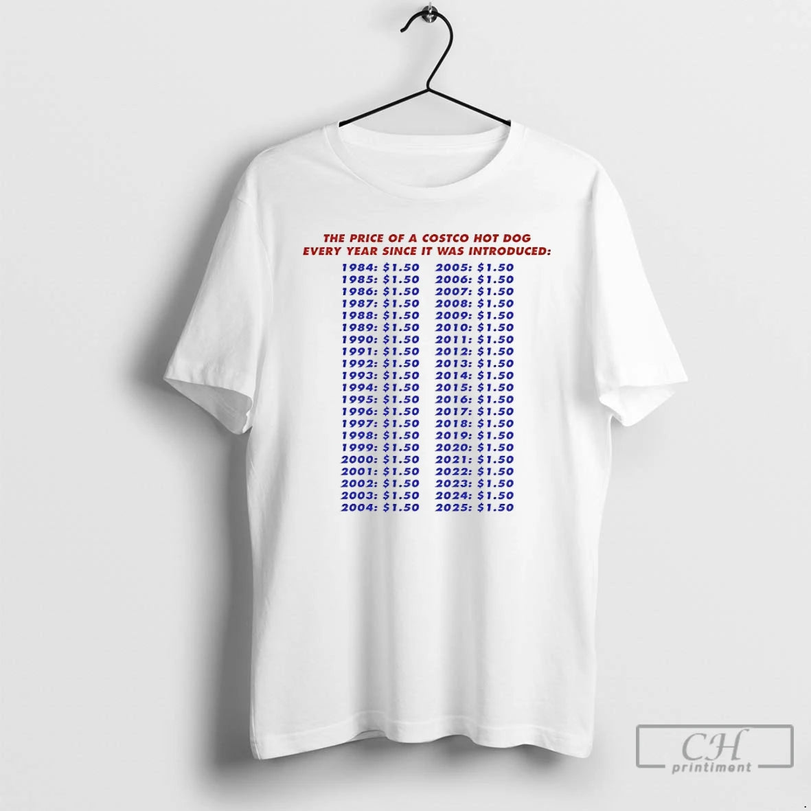Classic The Price Of A Costco Hot Dog Every Year Since It Was Introduced T-Shirts, Hoodie, Sweatshirt | InkThreadWorks.com