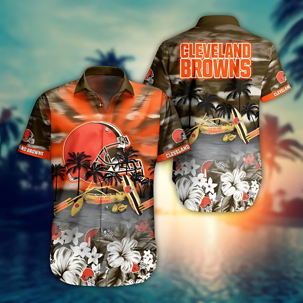 Cleveland Browns Hawaiian Shirt Beach Sunset Design 123915