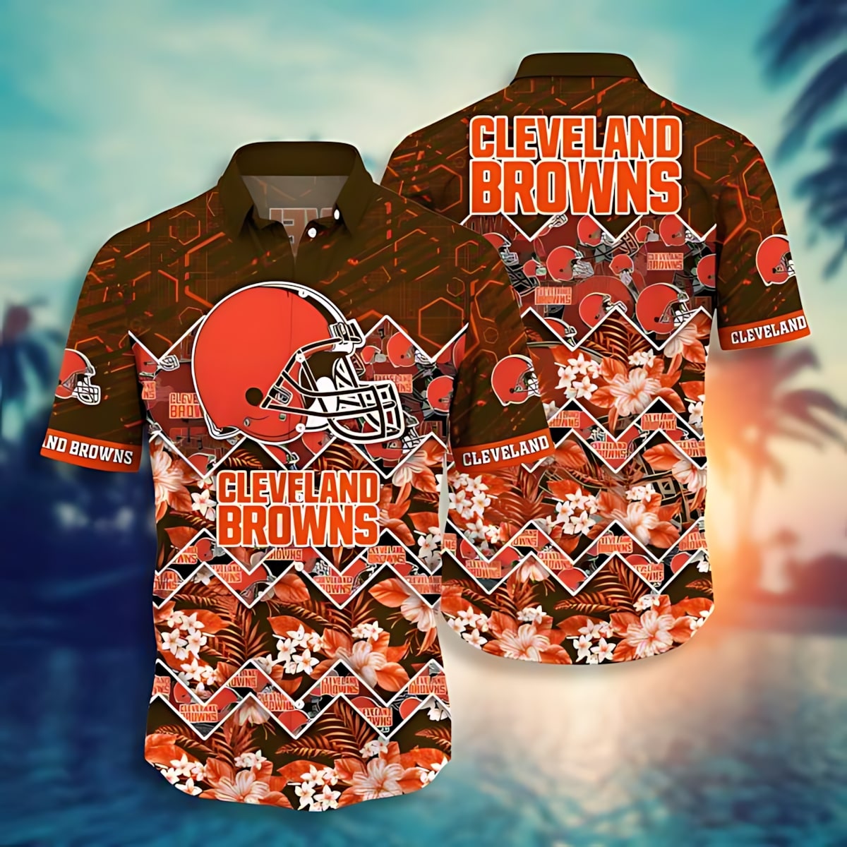 Cleveland Browns Hawaiian Shirt Geometric Floral Design 456376