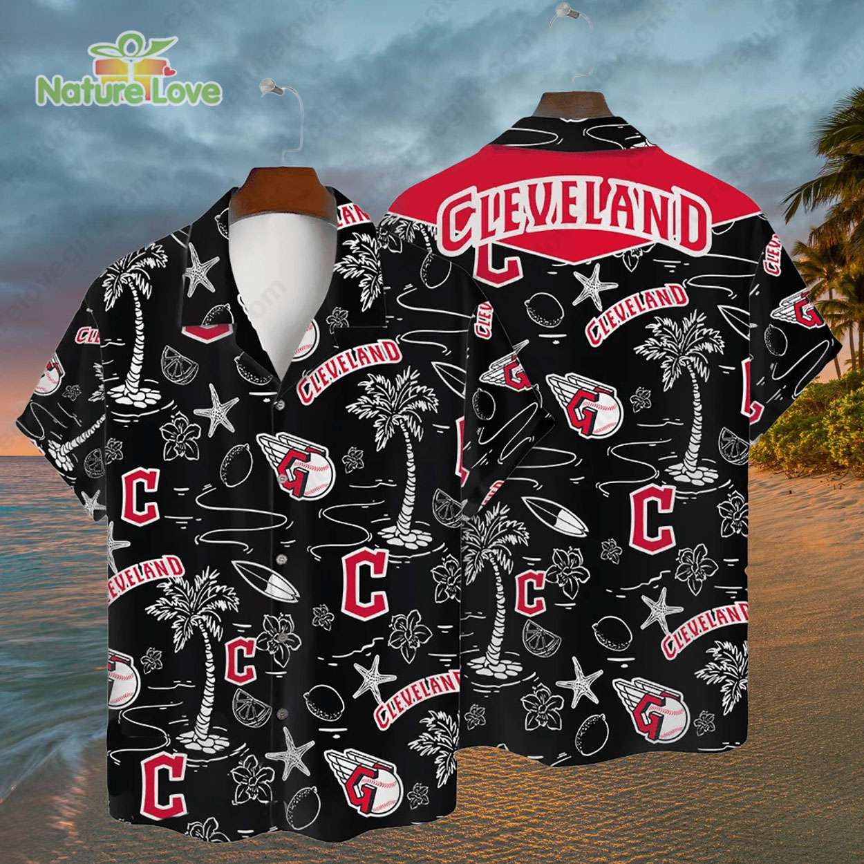 Cleveland Guardians Tropical Palms MLB Black Hawaiian Shirt