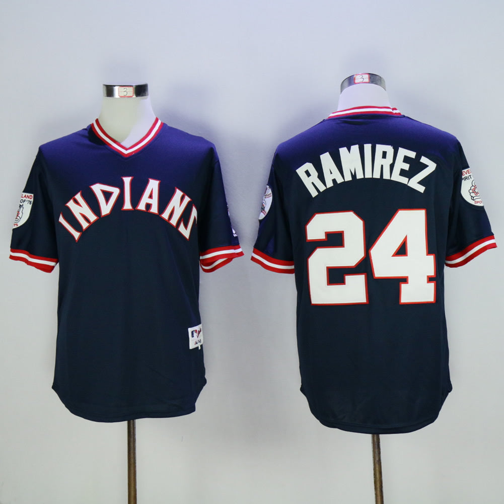 Cleveland Indians #24 Manny Ramirez Indians 24 Blue Pullover 1976 Retro
