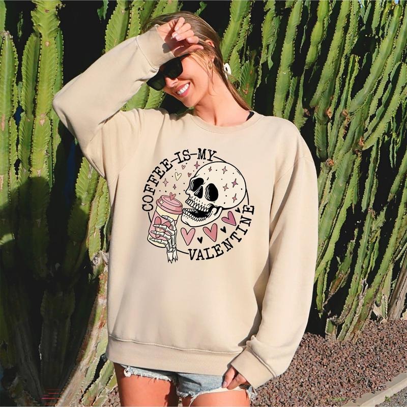 Coffee Is My Valentine, Skeleton, Caffeine, Sweatshirt, Valentine's Day T-Shirts, Hoodie | InkThreadWorks.com