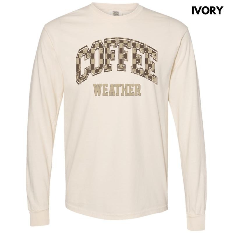 Coffee Weather Checkered Long Sleeve Comfort Colors T-Shirt 'NLB' Hoodie, Sweatshirt | InkThreadWorks.com