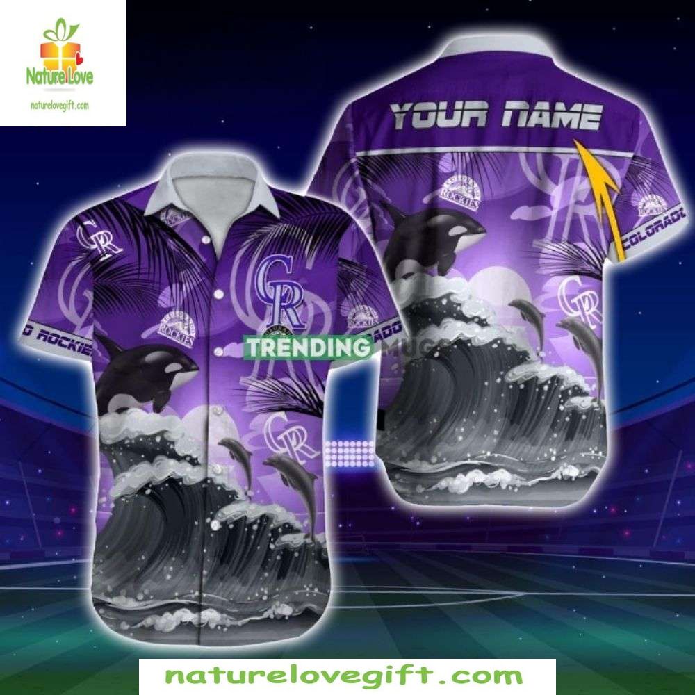 Colorado Rockies Hawaiian Shirt Oceanic Waves Dolphins Tropical Baseball Apparel