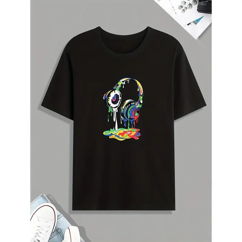 Colorful Painted Print T-shirt for Men, Perfect Gift for Summer, Spring, and Fall Menswear Top Hoodie, Sweatshirt