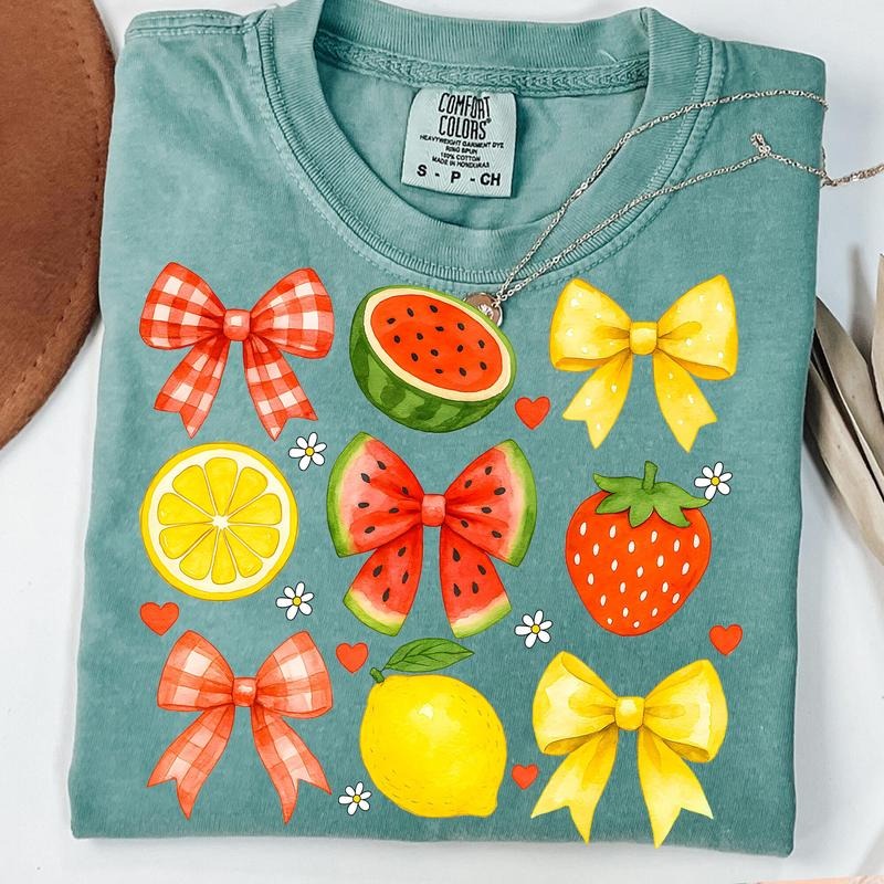 Comfort Colors Coquette Watermelon T-Shirt, Summer fruit Shirt, Mama Lemon Bow Shirt, Summer Vibes T-Shirt, Cute...