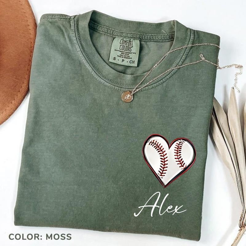 Comfort Colors Custom Baseball Mom T-Shirt, Custom Baseball Pocket Shirt, Baseball Gift, Baseball Heart TShirt, Sports...