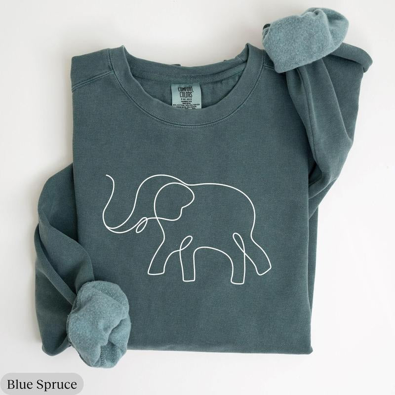 Comfort Colors Elephant Sweatshirt - Abstract Minimalist Elephant Cotton Fleece T-Shirts, Hoodie | InkThreadWorks.com