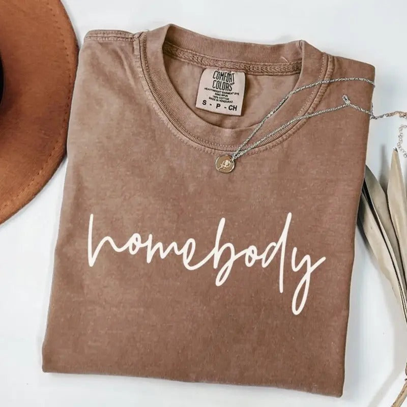 Comfort Colors Homebody T-Shirt , Slouchy Crewneck, Cozy Sweatshirt, Trendy Woman Sweaters, Oversized Tshirt, Homebody...