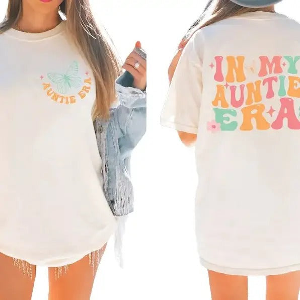 Comfort Colors In My Auntie Era Shirt, Auntie T-Shirt, Aunt Shirt, Cool Auntie Streetwear Cotton Fabric Top Traditional...