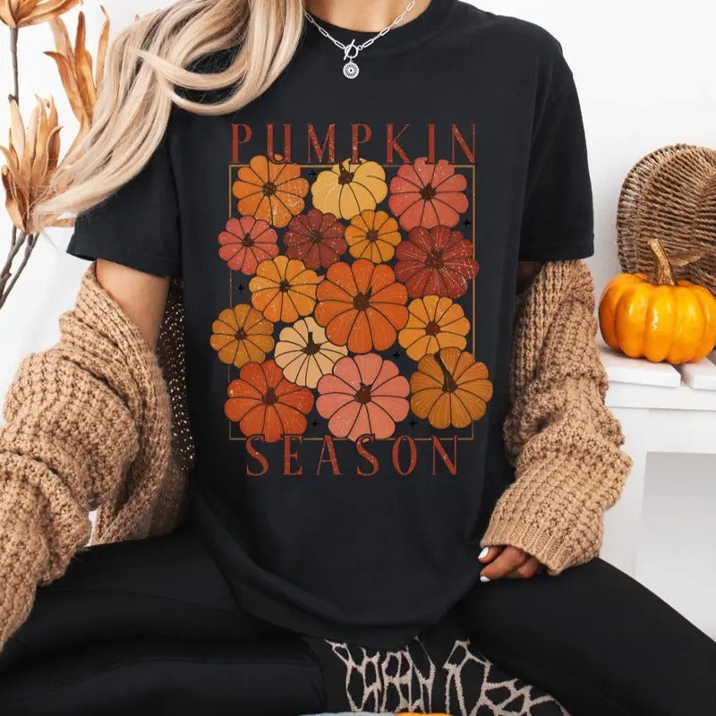 Comfort Colors Pumpkin Season Women's Short Sleeve Graphic T-Shirt - Casual Cotton Top - Womenswear