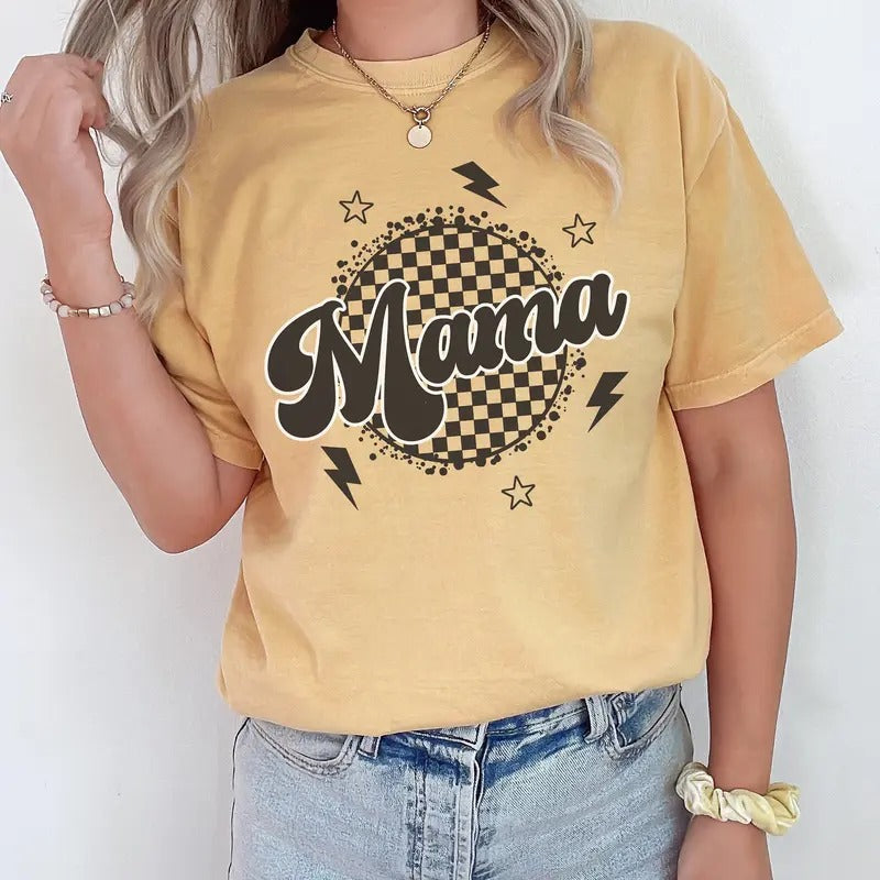 Comfort Colors Retro Mama Shirt Mama Tshirt Checkered Mama T-shirt Gift For Mom Mother's Day Gift Mama Shirt For Mom New...