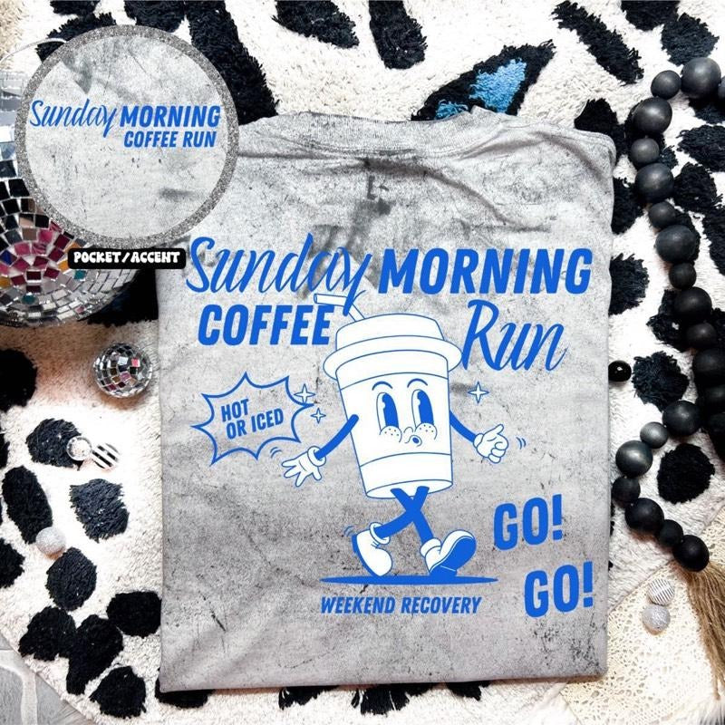 Comfort Colors Sunday Morning Coffee Women's Short Sleeve Casual Cotton Graphic Tshirt with Pocket Accent Design