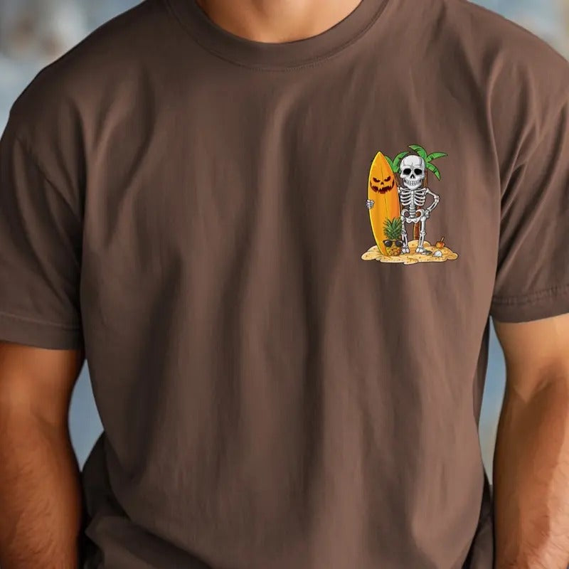 Comfort Colors surfing skeleton pocket Graphic T-Shirt, unisex Casual Cotton Top