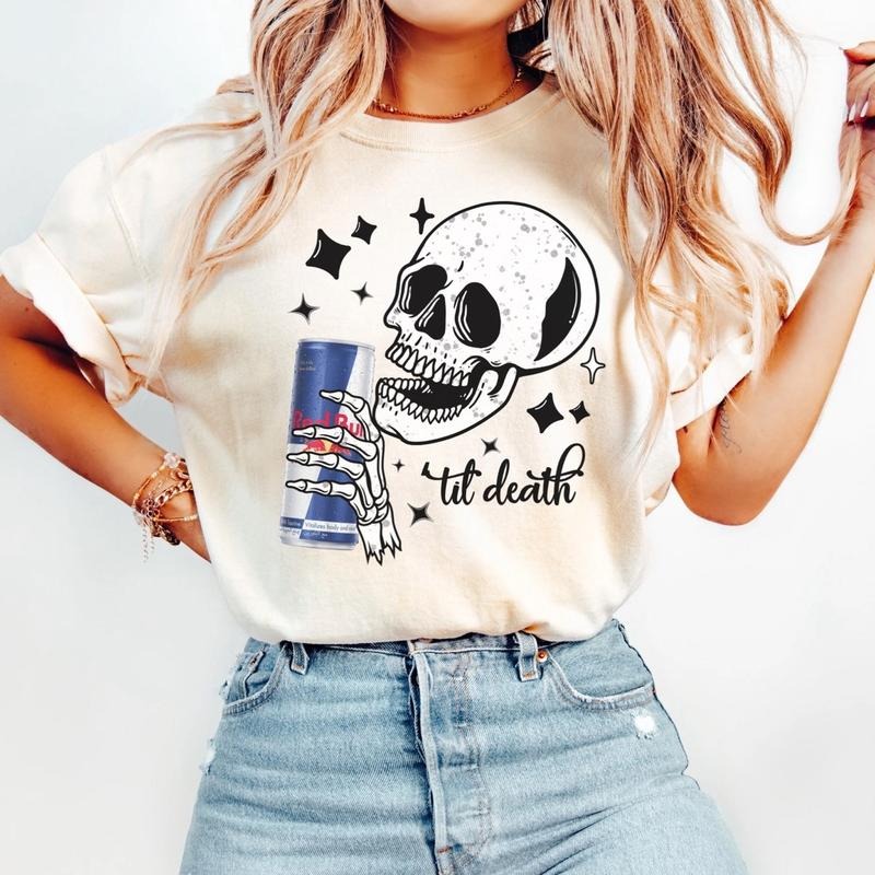 Comfort colors skeleton til death womens short sleeve casual cotton graphic tshirt