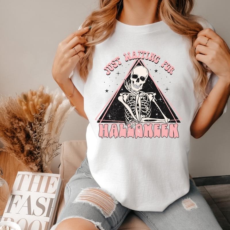 Comfort colors waiting for Halloween short sleeve casual cotton graphic tshirt