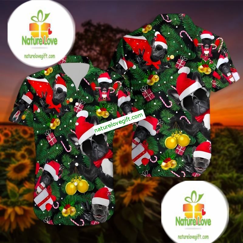 Cool French Bulldog Face Christmas Tree Green Nice Hawaiian Shirts