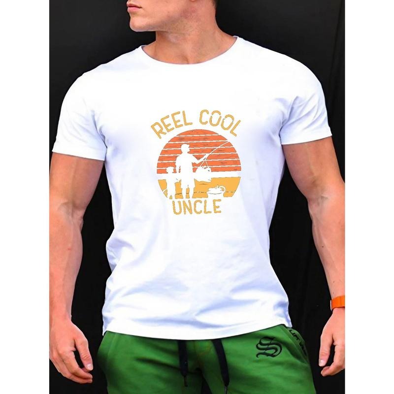 Cool Uncle Print Men's Trendy Short Sleeve T-shirts, Comfy Casual Breathable Tops For Men's Fitness Training, Jogging,...
